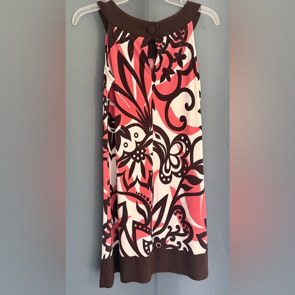 Vintage Floral Mini Dress – White, Brown & Coral | Size 3/4 | Retro Style - Picture 2 of 3